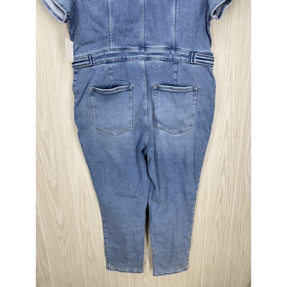 Good American Jumpsuit Womens 7 (4XL) Plus Blue Denim Short Sleeve Zip Utility - Picture 8 of 14